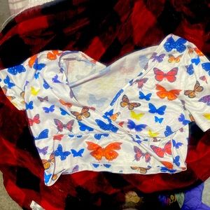 White butterfly print crop top